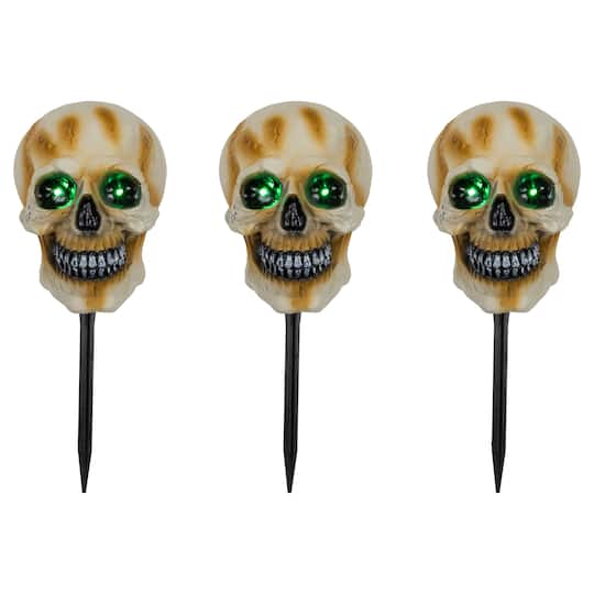 15&#x22; Lighted Skeleton Head Halloween Pathway Markers with Sound Set